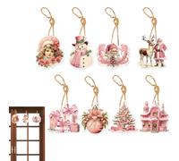 Conjunto genérico de 8 de Navidad rosa - Decoraciones vintage de árbol y | Decoración navideña no tradicional rosa con tarjetas y cordones | Material de cartón 300 g