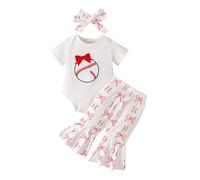 Conjunto genérico de bebé de manga corta bordado béisbol mono pantalones de manguera pajarita diadema 3-18 meses (White, 0-3 months)