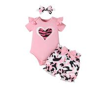 Conjunto genérico de bebé de manga corta para niña, diseño de corazón, corto leopardo, pajarita, diadema 3-18 meses (6-9 months)