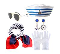Conjunto genérico de capitán de yate, traje de | Guantes de bufanda del sombrero de la e Definido para adulto - 5x Ropa de escenario para Mardi Gras, Halloween, Navidad, cosplay