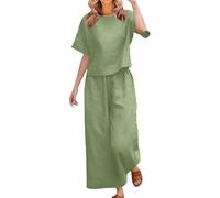 Conjunto genérico de dos piezas de verano para mujer de manga corta y pantalón de corte holgado cómodo grande, verde, S