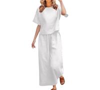 Conjunto genérico de dos piezas de verano para mujer de manga corta y pantalón de corte holgado cómodo grande, blanco, XL