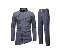 Conjunto genérico de gran tamaño para hombre con cuello alto y manga larga adornado con dibujo tribal, traje de boda de negocios solemne evento conjunto herencia étnica traje tradicional, gris, S
