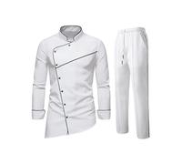 Conjunto genérico de gran tamaño para hombre con cuello alto y manga larga adornado con dibujo tribal, traje de boda de negocios solemne evento conjunto herencia étnica traje tradicional, blanco, L