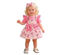 Conjunto genérico de manga corta con estampado de dibujos animados, mono y falda con tirantes de pajarita de abeja y diadema de 3 a 18 meses (12 - 18 meses)