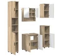 Conjunto genérico de muebles de baño 5 piezas roble Sonoma espejo de pared | Madera de ingeniería,metal,puertas con bisagras,almacenamiento de belleza,toallas,montaje en pared,pequeños espacios