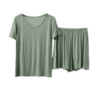 Conjunto genérico de pijama corto para mujer, pijama para mujer, talla grande, verano, pantalones cortos ligeros, conjunto de casa, ropa de dormir casual, color liso, Homewear Large Pijama Fluido