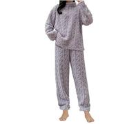 Conjunto genérico de pijama de invierno para mujer, dos piezas clásico con bolsillos, que incluye una camiseta de manga larga y cuello redondo y un pantalón. Grueso para ser usado como ropa exterior