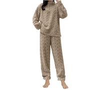 Conjunto genérico de pijama de invierno para mujer, dos piezas clásico con bolsillos, que incluye una camiseta de manga larga y cuello redondo y un pantalón. Grueso para ser usado como ropa exterior