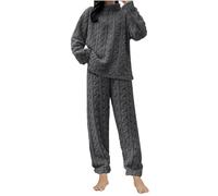 Conjunto genérico de pijama de invierno para mujer, dos piezas clásico con bolsillos, que incluye una camiseta de manga larga y cuello redondo y un pantalón. Grueso para ser usado como ropa exterior