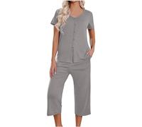 Conjunto genérico de pijama de verano para mujer, color liso, ropa de noche, camiseta y cuello redondo, ropa de dormir suave, ropa de relajación para mujer para la vida diaria, GY1., S