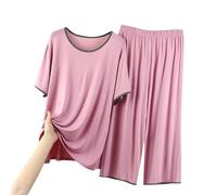Conjunto genérico de pijama de verano para mujer en casual ropa de dormir para mujer, ropa de dormir casual de dos piezas, color liso, camiseta y pantalones largos suaves, cuello redondo, 2026, e, XL