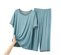 Conjunto genérico de pijama de verano para mujer en casual ropa de dormir para mujer, ropa de dormir casual de dos piezas, color liso, camiseta y pantalones largos suaves, cuello redondo, 2026, b, L