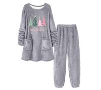 Conjunto genérico de pijama para mujer, día de San Valentín, dos piezas, estampado de Navidad, de forro polar con bolsillos, pijama para mujer, fiesta y cómoda ropa de noche para fiestas de fin de año
