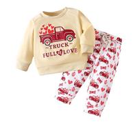 Conjunto genérico de San Valentín para niño y niña, manga larga, letra de corazón, forma impresa, sudadera, pantalones casuales, ropa corsage(Khaki, 3-6 months)