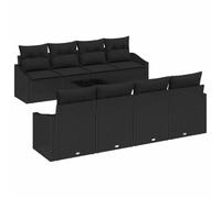 Conjunto genérico de sofá de jardín de 7 piezas, color negro | Poli Rattan Tele, Acero Tratado, Mesa Vidrio, Almacenamiento Cache, Modular