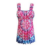 Conjunto genérico de traje de baño para mujer de gran tamaño dividido con falda impresa teñido sin mangas retro con medias triángulo Tankini ropa de natación, rosa, XL