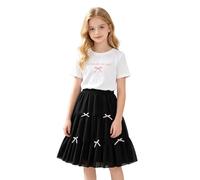 Conjunto genérico de verano para niña de 2026 manga corta impresa juguetona falda con logotipo de niño de 3 a 12 años de edad, vestido casual hermosos días (White, 11-12 años)