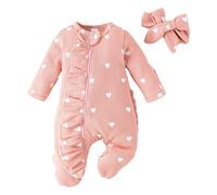 Conjunto genérico día de San Valentín recién nacido bebé niña volantes corazón impreso mono gofres salto cuerpo diadema cabeza conjunto ropa blusa (6-9 months)