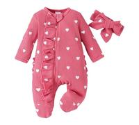 Conjunto genérico día de San Valentín recién nacido bebé niña volantes corazón impreso mono gofres salto cuerpo diadema cabeza conjunto ropa blusa (0-3 months)