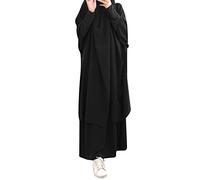 Conjunto genérico Jogging Mujer Casual sólido Vestido musulmán Abaya árabe Vestido con capucha de dos piezas musulmán suave elegante top falda conjuntos, Le Noir, Talla única