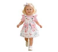 Conjunto genérico para bebé niña de manga corta con estampado de dibujos animados, mono y falda con tirantes de pajarita y abeja, conjunto completo de edad de 3 a 18 meses (0-3 months)