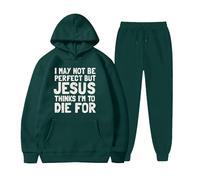 Conjunto genérico para hombre casual suelto con capucha pantalones versátiles para todas las estaciones tema Jesús conjunto casual cómodo estilo religioso para diario, Dark Verde, XL