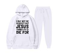 Conjunto genérico para hombre casual suelto con capucha pantalones versátiles para todas las estaciones tema Jesús conjunto casual cómodo estilo religioso para diario, blanco, XL