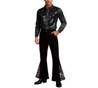 Conjunto genérico para hombre con lentejuelas brillantes, conjunto de camisa larga con mango brillante, pantalón con patas de elefante chándal estilo club carnaval 60s Groovy traje de baile latino