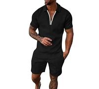 Conjunto genérico para hombre, conjunto de running, deporte, chándal de verano para hombre, conjunto de running, camiseta + pantalones, mono de deporte, manga corta flexible personalidad, Negro , M