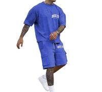 Conjunto genérico para hombre de verano camiseta de manga corta impresa Brooklyn y pantalones cortos de carga con bolsillos múltiples y cordón para salida al aire libre Y2k Streetwear transpirable