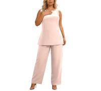 Conjunto genérico para mujer 3 piezas Cárdigan liso de gasa suelta volantes top y pantalón ancho conjunto de 3 piezas traje casual traje chic vestido de playa bohemio, rosa, XL