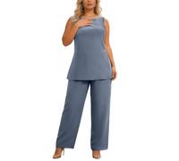 Conjunto genérico para mujer 3 piezas Cárdigan liso de gasa suelta volantes top y pantalón ancho conjunto de 3 piezas traje casual traje chic vestido de playa bohemio, gris, L
