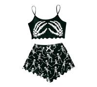 Conjunto genérico para mujer casual sin mangas chaleco y pantalones cortos con estampado de Halloween cómodo para mujer pijama corto para verano pijama corto, Dark Verde, XL