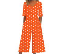 Conjunto genérico para mujer con piernas anchas y estampado de lunares con cuello en V, mono de manga corta con bolsillos retro chic elegante corte fluido cómodo para el verano, ropa de playa o de