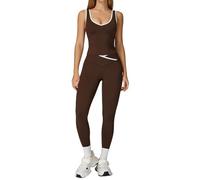 Conjunto genérico para mujer de 2 piezas, color burdeos, contraste blanco, cintura alta, crucero, espalda descubierta, ajustada, yoga, deporte, correr, fitness, leggings para entrenamiento diario y