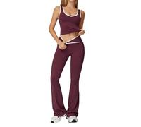 Conjunto genérico para mujer de 2 piezas, color marrón, contraste blanco, conjunto deportivo para mujer, cintura alta, cruce, espalda descubierta, ajustada, yoga, correr, fitness, polainas para