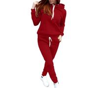 Conjunto genérico para mujer de 2 piezas de chándal deportivo con pantalón y capucha chándal para mujer, conjunto chic y elegante, conjunto impreso para mujer, ropa deportiva 2025, 03#Red, XL