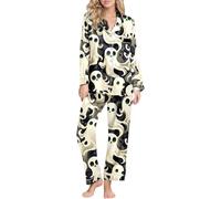 Conjunto genérico para mujer, pijama estampado humorístico, para mujer, camiseta de manga larga y pantalones cómodos, ideal para una velada cómoda, gris oscuro, S