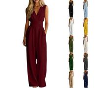 Conjunto genérico para mujer y verano, pantalón grande, cuello en V, fluido, elegante, de viscosa ligera, con bolsillos prácticos, mangas rebatadas, ideal para trabajo, veladas y vacaciones - S-3XL