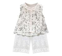 Conjunto genérico para niña de 3 a 10 años de verano, sin espalda desnuda, lino, algodón, vintage y pantalones anchos, ropa informal, ropa infantil, sin etiqueta, composición(beige, 3-4 años)