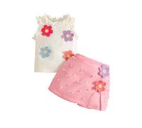 Conjunto genérico para niña niño verano sin mangas chaleco camiseta floral falda corta aplicado conjunto casual estilo bohemio(9-12 months)