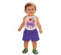 Conjunto genérico para niña, niño, verano, sin mangas, con cuello de claudine floral, camiseta, chaleco alto, corto irregular, atuendo informal, de 2 a 3 años