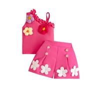 Conjunto genérico para niña niño verano sin mangas tirantes volantes floral camiseta chaleco alto corto conjunto casual bohemio(6-9 months)