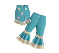 Conjunto genérico para niña sin mangas floral con flecos, camiseta chaleco alto, pantalón casual cómodo, estilo bohemio(verde, 9-12 months)