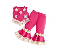 Conjunto genérico para niña sin mangas floral con flecos, camiseta chaleco alto, pantalón casual cómodo, estilo bohemio(18-24 months)