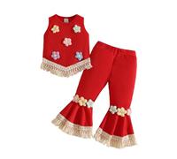 Conjunto genérico para niña sin mangas floral con flecos, camiseta chaleco alto, pantalón casual cómodo, estilo bohemio, rojo, 12-18 months)