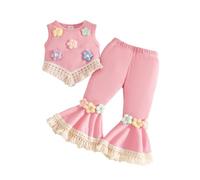 Conjunto genérico para niña sin mangas floral con flecos, camiseta chaleco alto, pantalón casual cómodo, estilo bohemio(2-3 años)