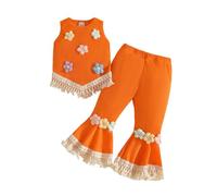 Conjunto genérico para niña sin mangas floral con flecos, camiseta chaleco alto, pantalón casual cómodo, estilo bohemio, color naranja, 12-18 months)
