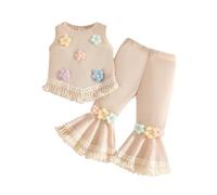 Conjunto genérico para niña sin mangas floral con flecos, camiseta chaleco alto, pantalón casual cómodo, estilo bohemio, (White, 9-12 months)